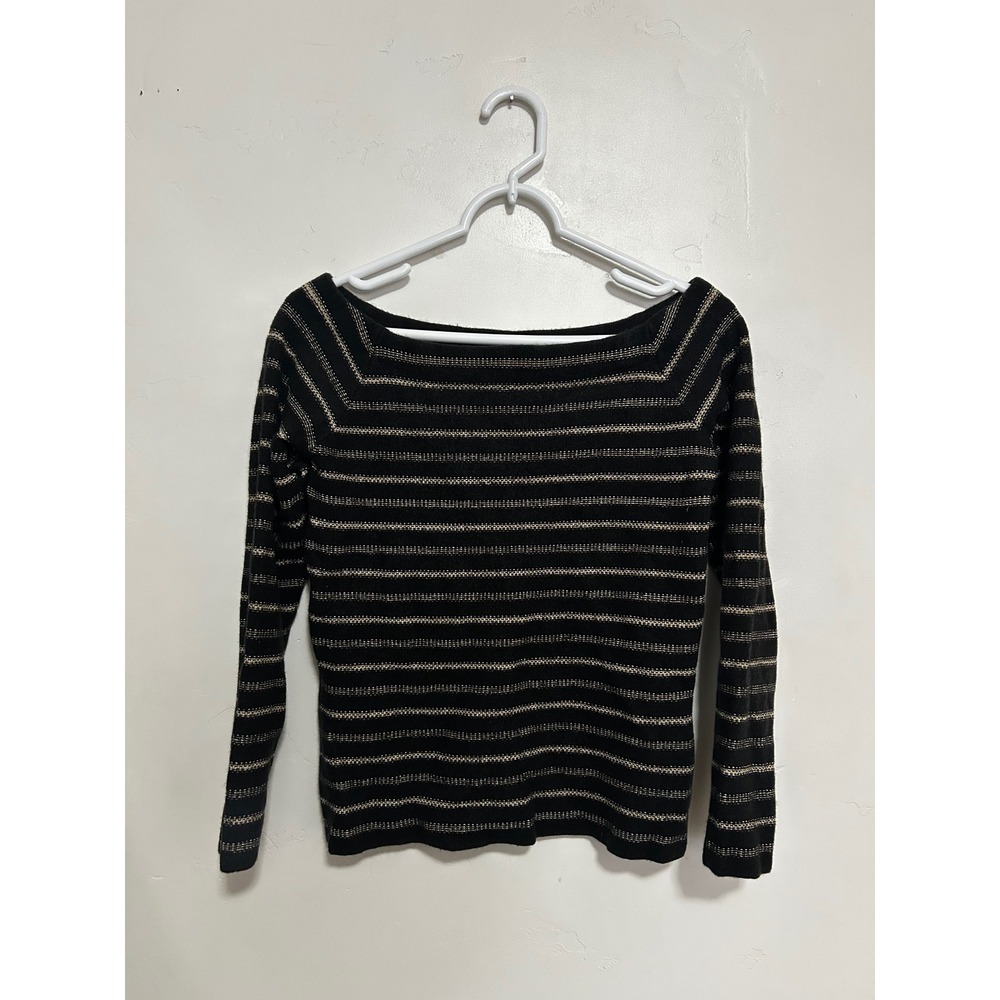 Ralph Lauren Black Gold Striped Boat Neck Knit Sweater Long Sleeve Medium